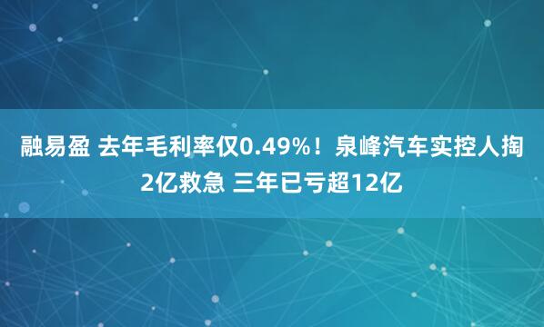 融易盈 去年毛利率仅0.49%！泉峰汽车实控人掏2亿救急 三年已亏超12亿